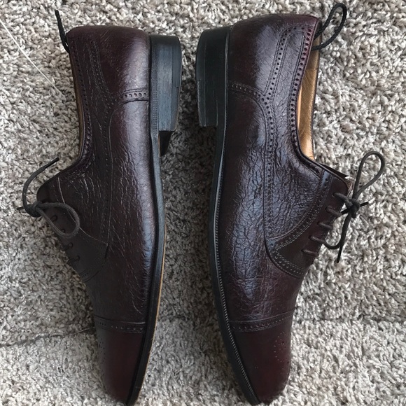 Moreschi Burgundy Brown Peccary & Calfskin Cap-toe Oxfords Brogue size 10 1/2